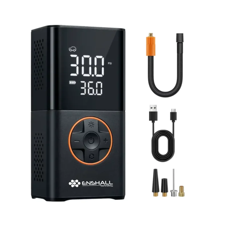 ENSHALL A6611 kablosuz taşınabilir şarjlı hava kompresörü, powerbank ve LED ışıklı