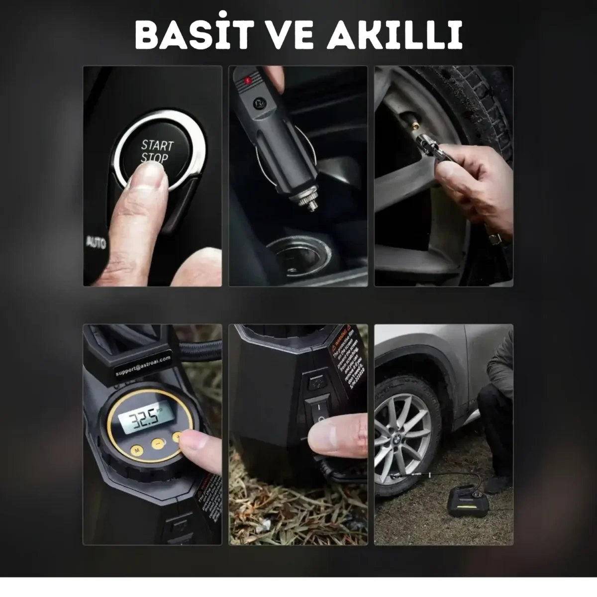 ENSHALL A6688 lastik şişiren LED ışıklı taşınabilir kompresör