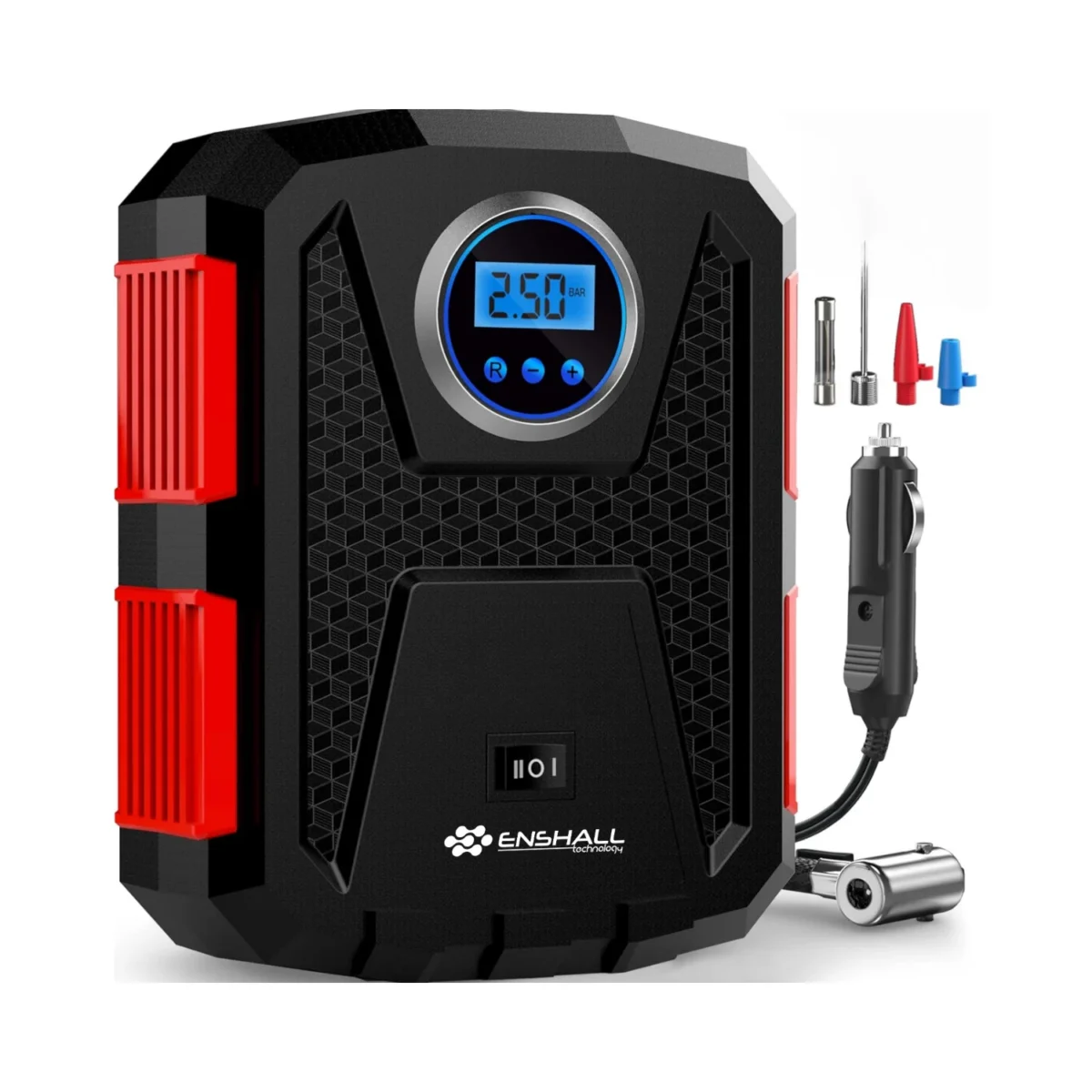 ENSHALL 3609B araç çakmaklık girişli taşınabilir hava kompresörü, LED ışıklı