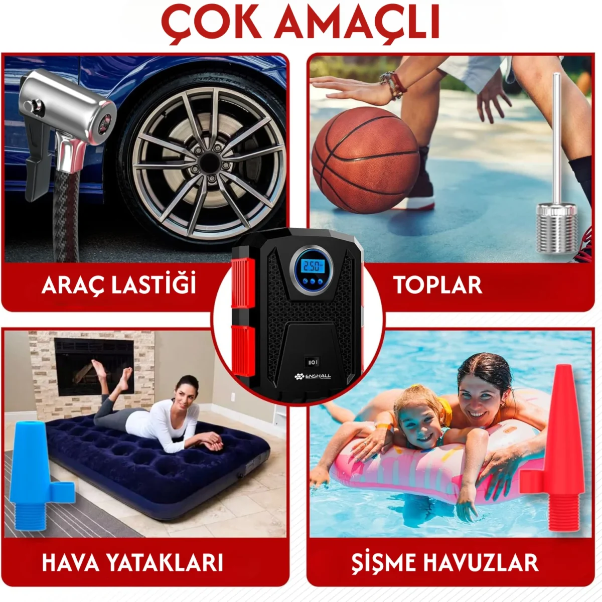 ENSHALL 3609B araç çakmaklık girişinden çalışan kompresör