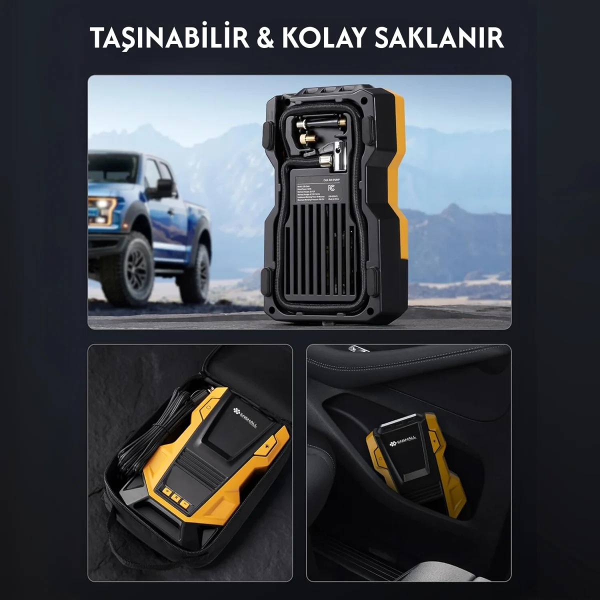 ENSHALL 3666 araç çakmaklık girişinden çalışan taşınabilir kompresör