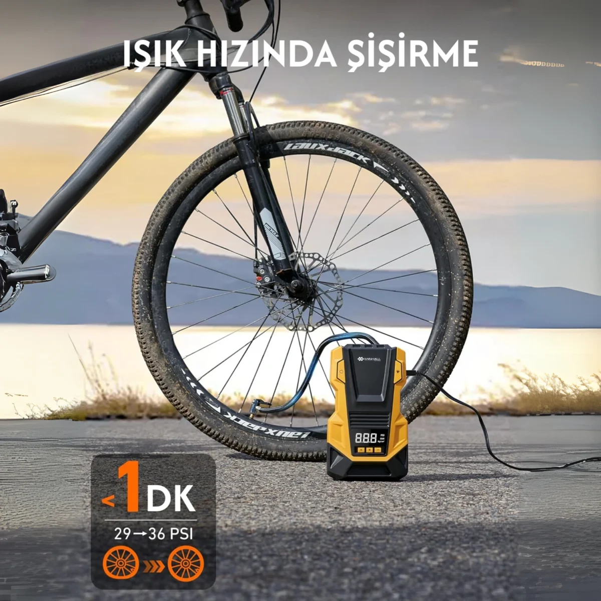 ENSHALL 3666 lastik şişiren taşınabilir LED ışıklı kompresör