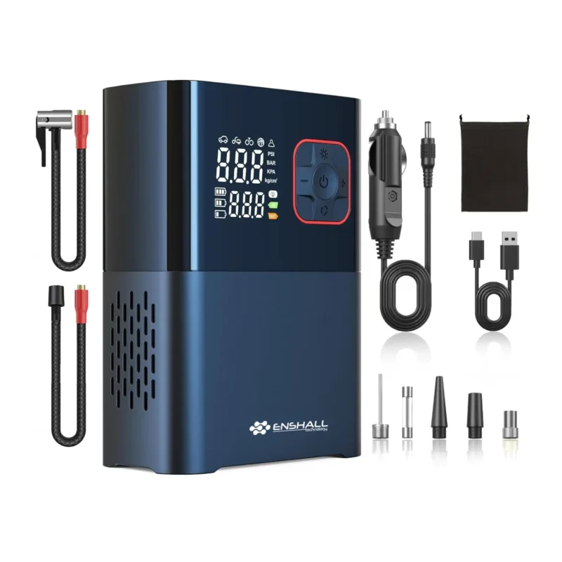 ENSHALL 5659 büyük boy şarjlı taşınabilir hava kompresörü, powerbank ve çakmaklık girişli