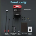 ENSHALL 5659 taşınabilir kompresör, powerbank ve hızlı şarj özelliğiyle telefon şarj ediyor