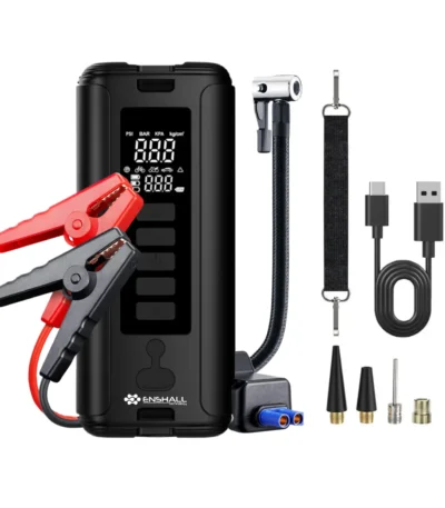 ENSHALL 5683 akü takviyeli taşınabilir şarjlı hava kompresörü, powerbank özellikli