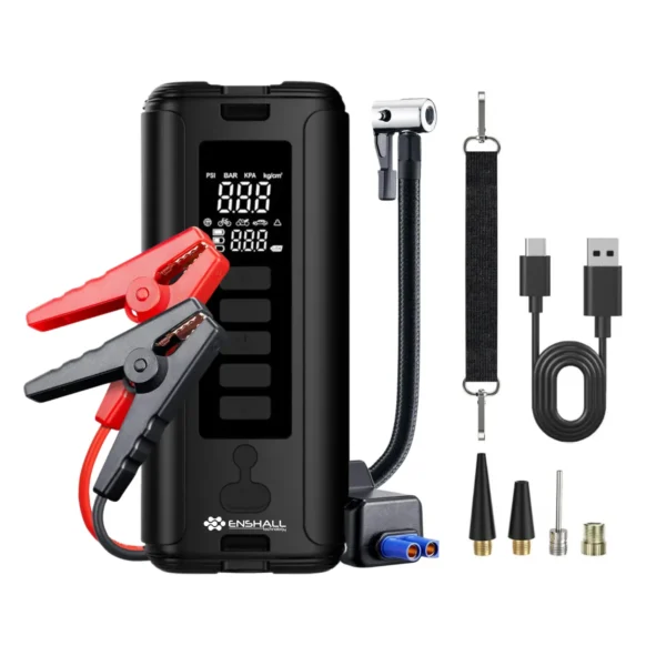 ENSHALL 5683 akü takviyeli taşınabilir şarjlı hava kompresörü, powerbank özellikli
