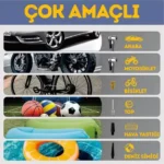 ENSHALL 5683 şarjlı taşınabilir kompresör ile araç lastiği şişirme