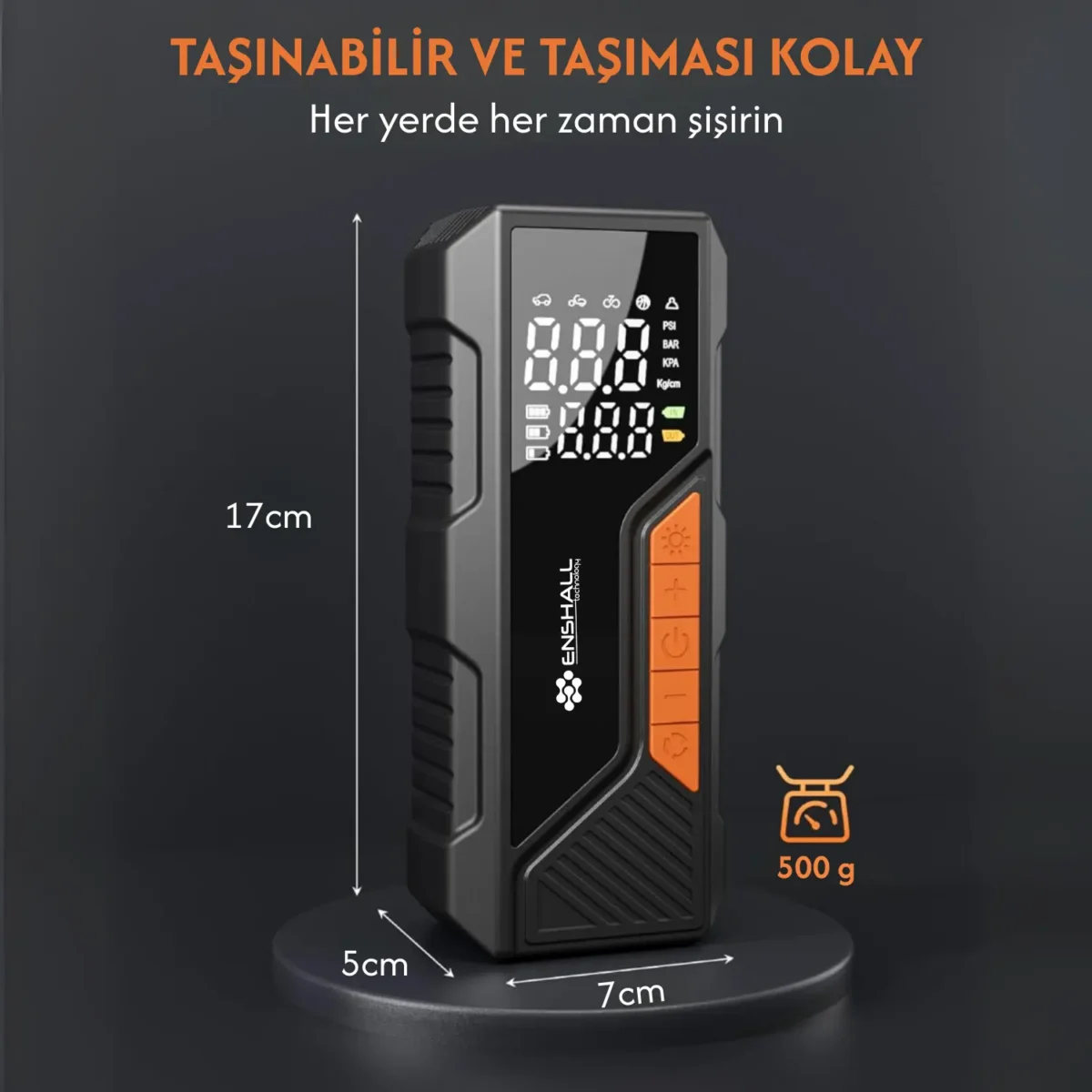 Powerbank özellikli araç çakmaklık girişli şarjlı taşınabilir hava kompresörü DC04