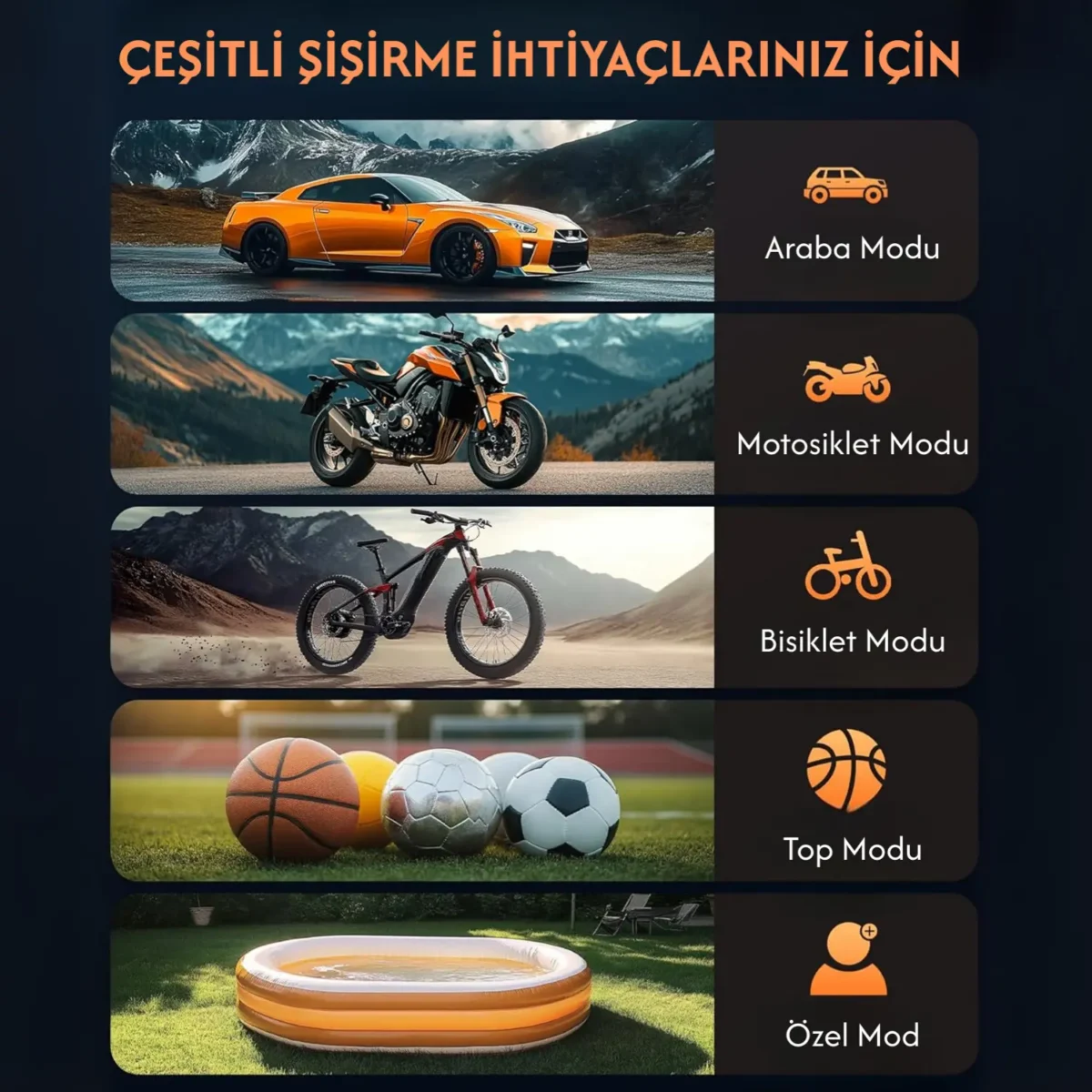 Telefon şarj eden powerbank özellikli DC04 hava kompresörü